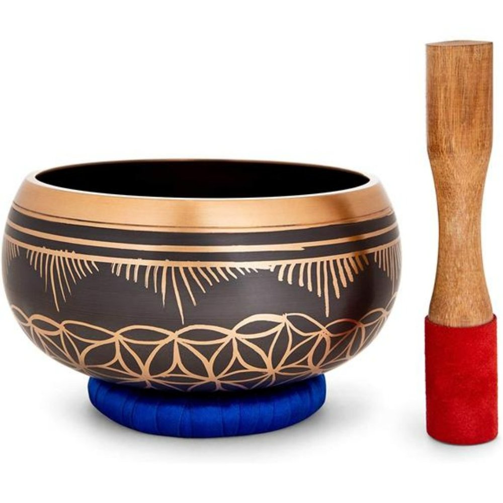 Meditative 6 inch Flower Singing Bowl w/ Mallet and Cushion. Tibetan Sound Bowl